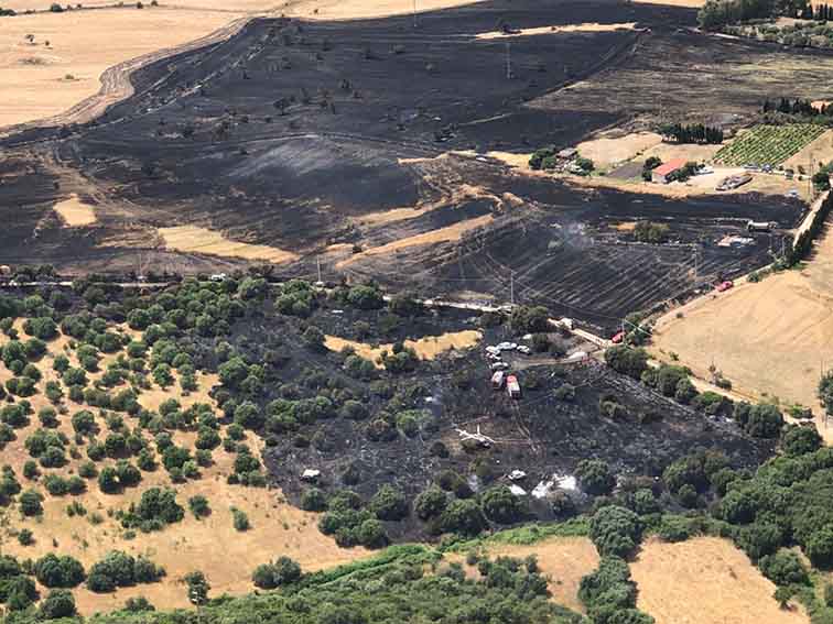 Incendio ozieri area interessata