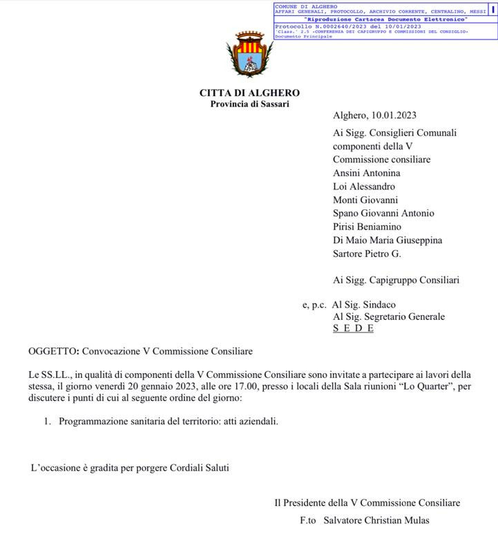 Lettera convocazione Alghero