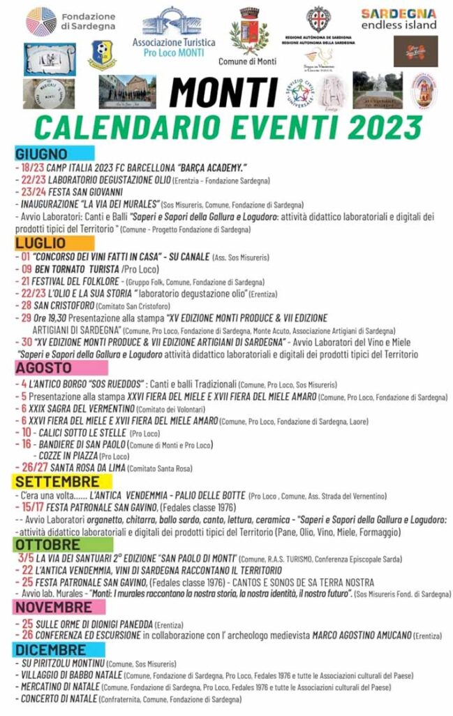 Calendario eventi Monti 2023