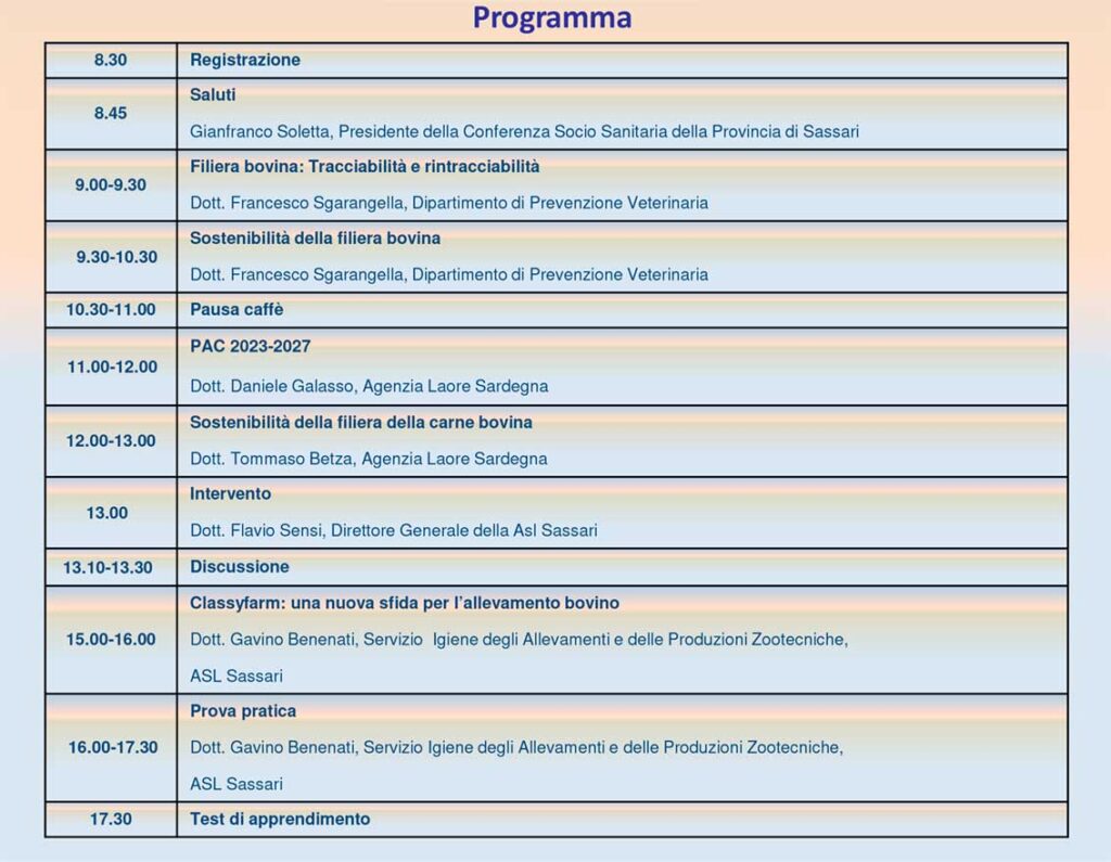 Programma corsi veterinari Borutta