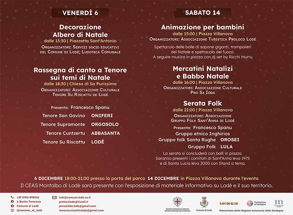 A Lodè la magia del Natale sardo risuona con "A Boche Tenorosa" 2 PROGRAMMA A Boche Tenorosa 2024