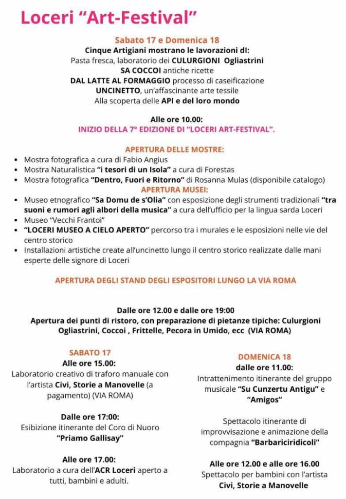 Nel fine settimana a Loceri la 7ª edizione di Art-Festival 3 Programma Loceri