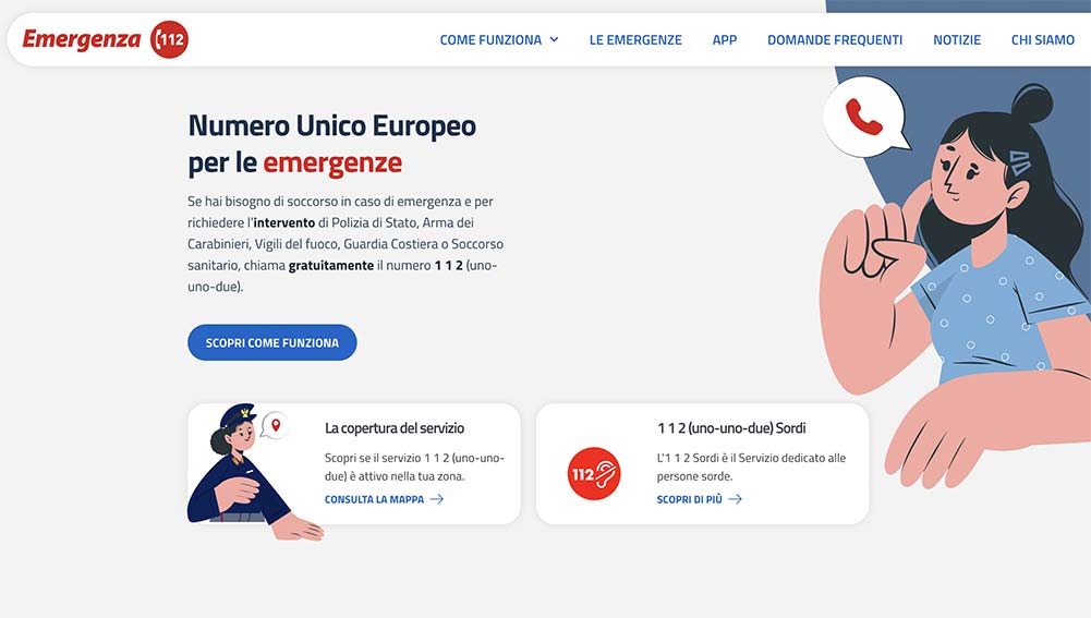 Online il nuovo sito italiano del NUE 1 1 2 - Numero Unico di Emergenza europeo 1 Sito Nue 1 1 2