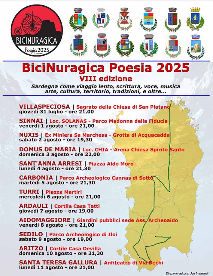 Al via dal 31 luglio la VIII edizione di "BiciNuragica Poesia" 2 BiciNuragica 2025 locandina