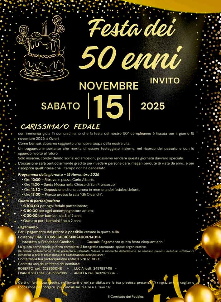 Ozieri, tutto pronto per la festa dei 50enni 2 Locandina fedale 1975