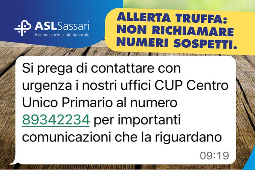 Messaggi truffa Asl Sassari