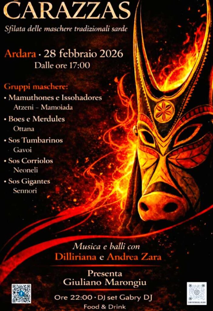 “Carazzas”, Il 28 febbraio ad Ardara la sfilata delle maschere tradizionali sarde 2 locandina Carazzas