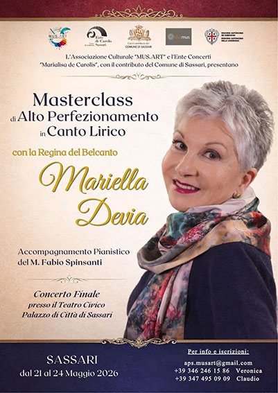 Masterclass di canto lirico a Sassari con il soprano Mariella Devia 2 Locandina masterclass SassariMariella Devia