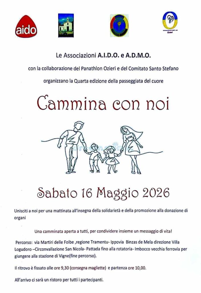 Ozieri. Sabato la 4ª edizione della passeggiata del cuore Aido-Admo "Cammina con noi" 2 Locandina Cammina con noi