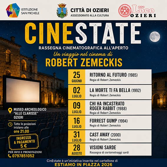 Ozieri. CinEstate, sei serate sotto le stelle tra i capolavori di Zemeckis e i corti di "Visione Sarde" 2 CinEstate 2026 Ozieri