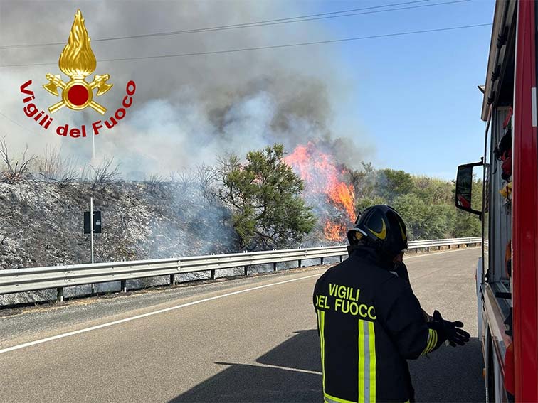 Ploaghe, auto prende fuoco sulla 597 e scoppia un incendio di vegetazione 2 Incendio Ploaghe 2